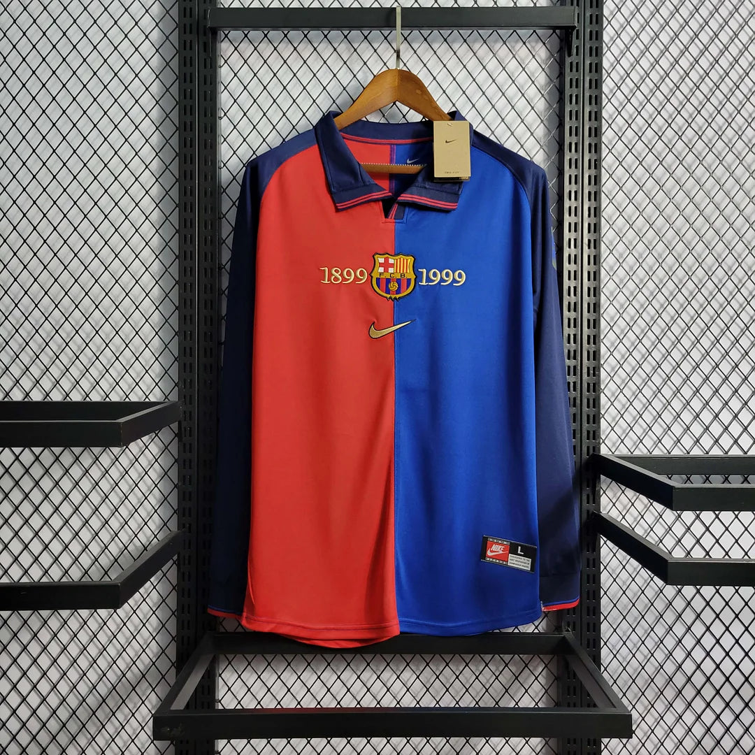 83f338ae062193a462003ef12f336133.jpg 1999-2000 Retro Barcelona 100th Anniversary Home Jersey Long Sleeve - Image 1