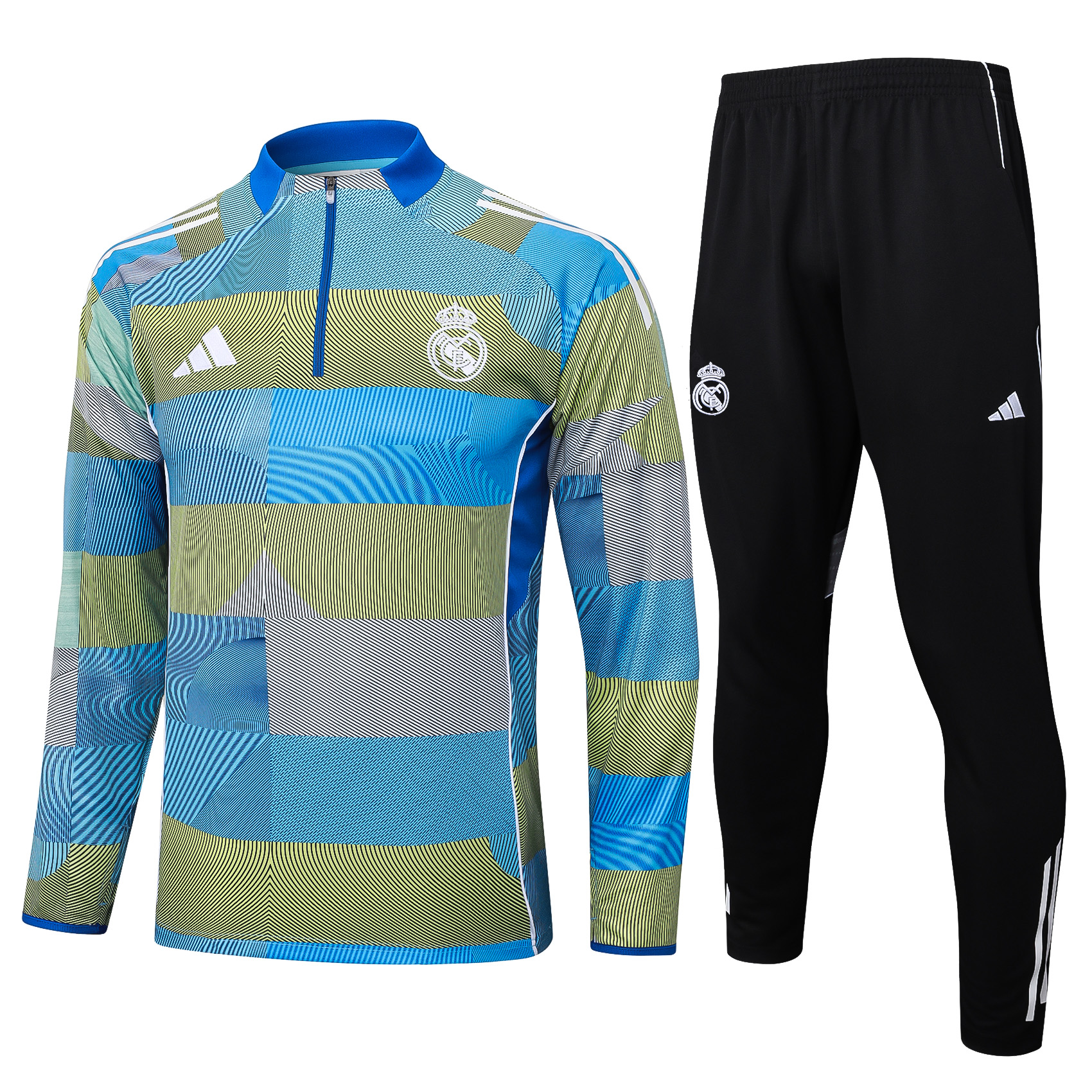半拉皇马兰绿条纹喷墨大小.jpg Real Madrid Training Suit Set 2025/2026 - Image 1